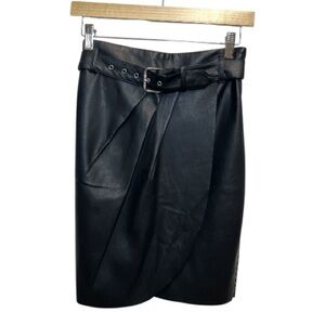 Express Black Faux Leather Skirt with Belt Size 2